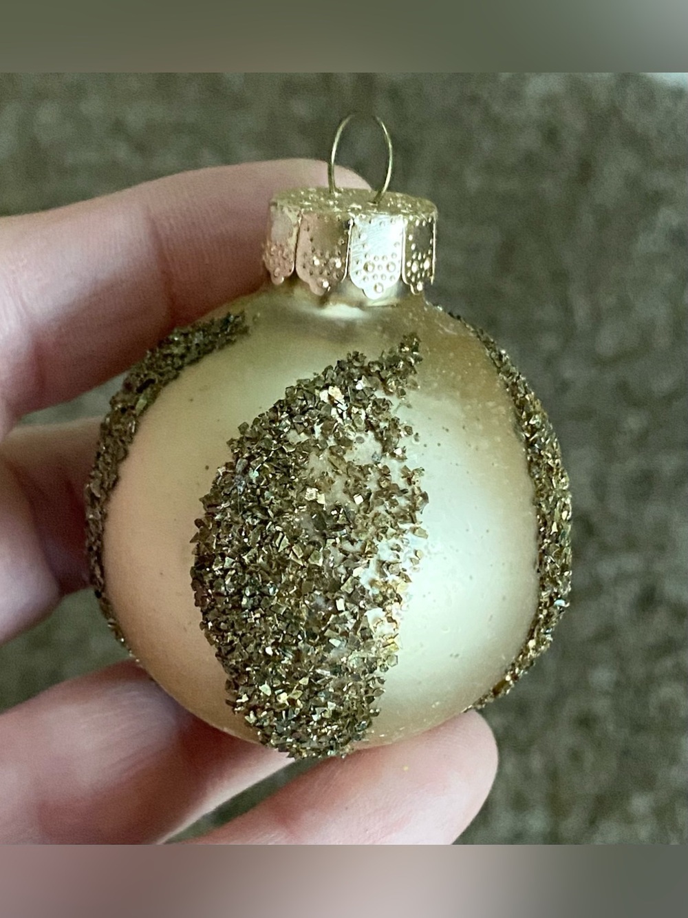 Vintage Rauch Blown Glass Christmas Ornament Champagne Gold Mica Glitter
